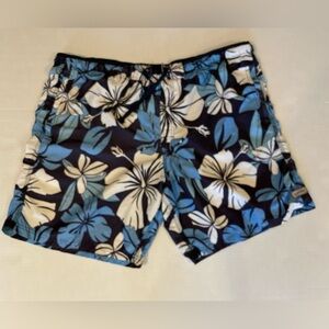 Speedo blue & white floral print swim trunks size XL